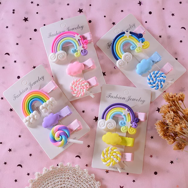 Pack of 3 rainbow candy theme hairclips