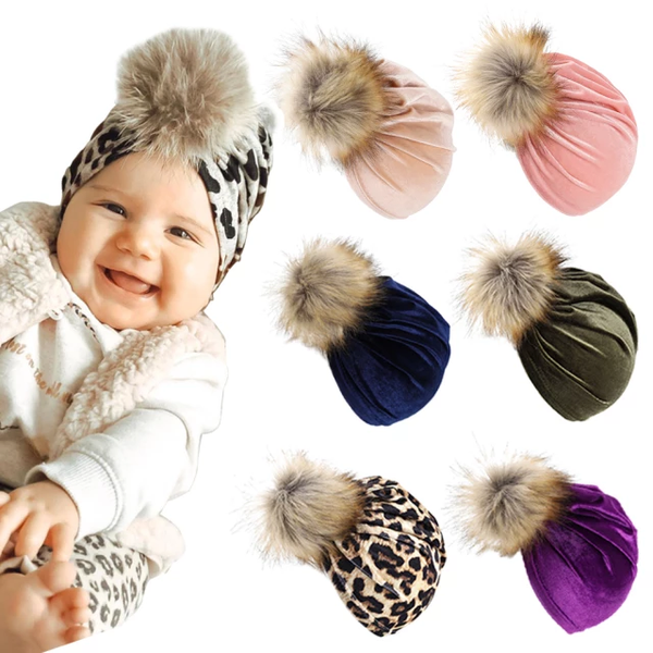 Velvet turbans with fur ball