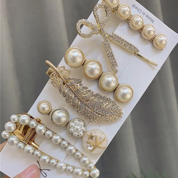 Pack of 6 faux pearl hairclips