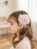 Rhynestone butterfly on lace bow fascinator hairclip