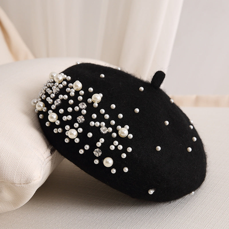 Premium Beret cap with assymetric pearls for kids