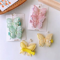 Pair of fabric butterflies hairclip