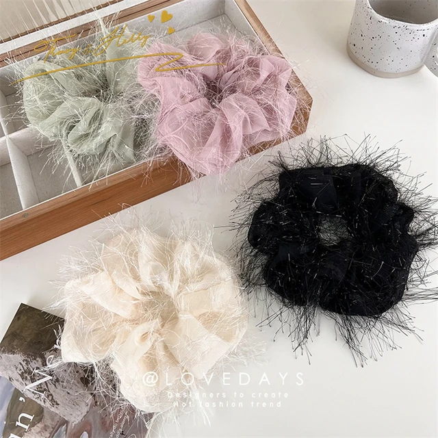 Silk scrunchie with furry detail