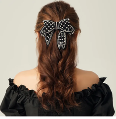 Evening bow with rhinestones and pearls style 1