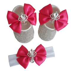 Headband and hanging rhynestone booties - hot pink