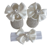 Headband and hanging rhynestone booties - ivory