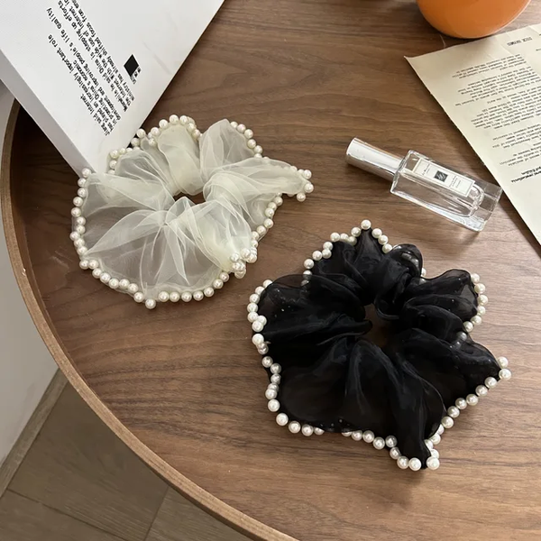 Hanky scrunchie with pearls