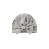 The Pret my baby Cotton woven turban cap for babies is light gray with a large matching front bow, shown on a white background.