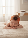 Soft cotton baby headband with rose - brown