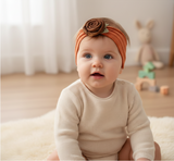 Soft cotton baby headband with rose - brown