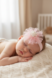 Fancy fascinator pearl flower on starry tulle baby headband