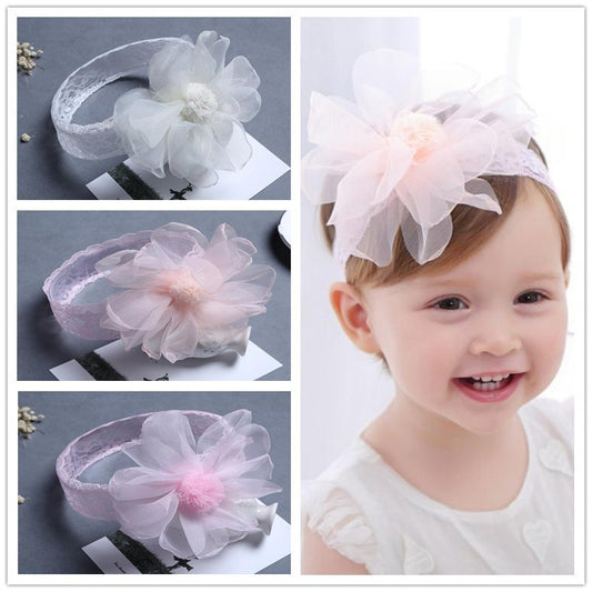 Lace headband with large organza flower 802