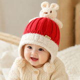 Thick warm woollen rabbit top beanie cap