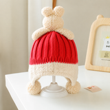 Thick warm woollen rabbit top beanie cap