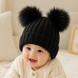 Thick woollen double pompon beanie cap