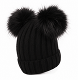 Thick woollen double pompon beanie cap