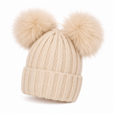 Thick woollen double pompon beanie cap