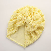 dual frill turban with large knot bow