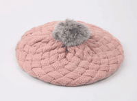 Thick woollen beret cap with pompom