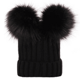 Thick woollen double pompon beanie cap