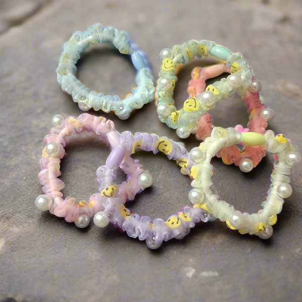 Set of 6 Smiley Faces mini scrunchie