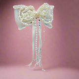 Pearly Bow fascinator hairclip with trail