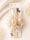 pretmybaby cream chiffon flower baby headband with layered bud design on a soft elastic band for special occasions