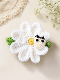 pretmybaby handmade crochet daisy hairclip with a cute sheep face, featuring white petals and green leaves