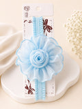 pretmybaby light blue chiffon flower baby headband with a delicate layered bud design for infants and toddlers