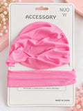 pretmybaby newborn gift set featuring a bright pink soft fabric turban cap and a matching baby headband