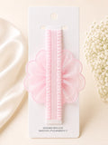 pretmybaby pastel pink chiffon flower baby headband on display card for special occasions