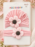 pretmybaby newborn gift set featuring a soft pink turban cap and matching headband with 3D flower accents