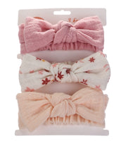 Pack of 3 muslin headbands with knot bows - style 3