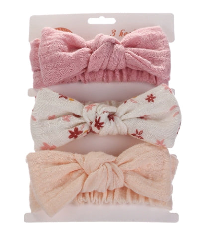 Pack of 3 muslin headbands with knot bows - style 3