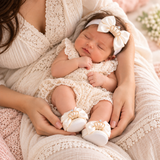 Rhynestone booties with matching band - ivory