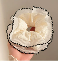 Elegant Ivory Ruffle Scrunchie with colour Trim