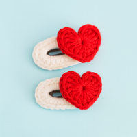 Pair of red heart crochet tictac hairclips