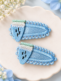 Pair of lace  tictac hairclips with crochet fruit