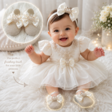 Rhynestone booties with matching band - ivory