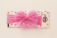 Soft cotton everyday baby headband glittery tulle bow
