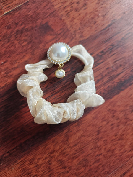 Pearl jewel organza scrunchie