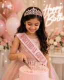 Free size Rhinestone tiara crown with birthday sash (style 2)