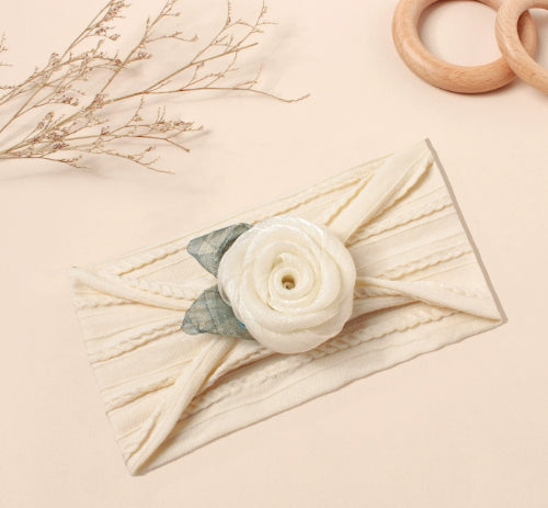 Soft cotton baby headband with rose - cream