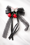 Ribbon and lace bow with cherries and Butterfly