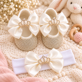 Rhynestone booties with matching band - ivory