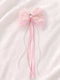 Tulle bow with gemstone and pearl trail fascinator hairclip