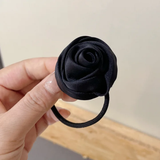 Satin rose hair tie