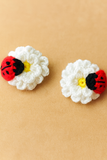 Pair of Crochet ladybug on flowers hairclip