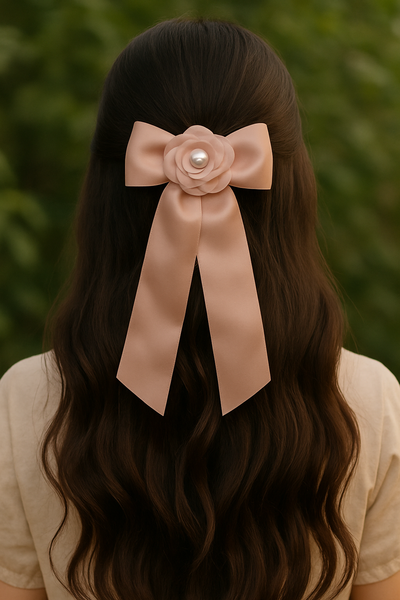 Satin bow with 3d flower buckle