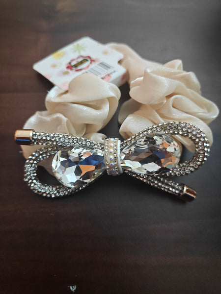 Satin scrunchie with large crystals and rhinestone